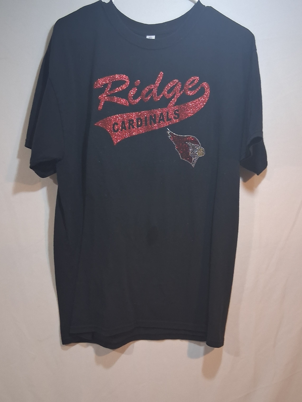 Jerzees Black T-Shirt with Red Glitter "Ridge Cardinals" Logo